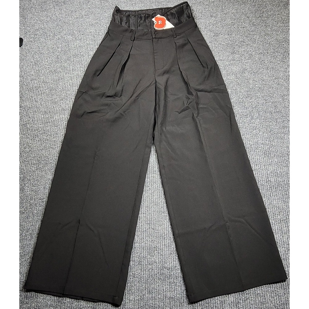 NWT Cider Black Corseted High-Waist Wide-Leg Pleated Trousers Women's Size M - Picture 2 of 13